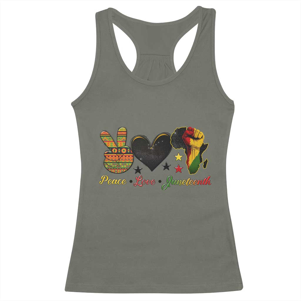 Peace Love Juneteenth Racerback Tank Top 1865 Heart Kente Peace Sign Africa Fist - Wonder Print Shop