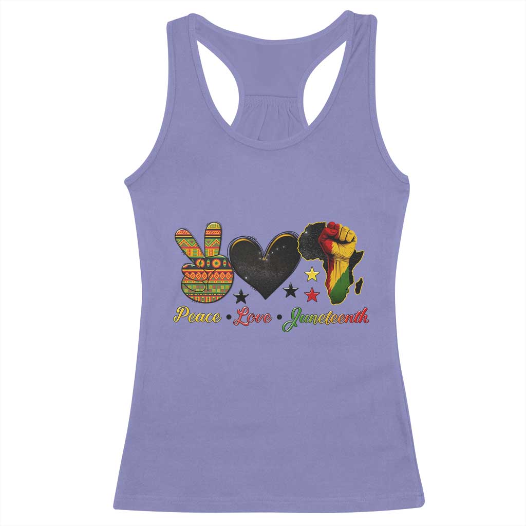 Peace Love Juneteenth Racerback Tank Top 1865 Heart Kente Peace Sign Africa Fist - Wonder Print Shop