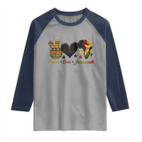 Peace Love Juneteenth Raglan Shirt 1865 Heart Kente Peace Sign Africa Fist - Wonder Print Shop