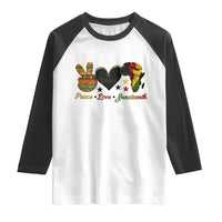 Peace Love Juneteenth Raglan Shirt 1865 Heart Kente Peace Sign Africa Fist - Wonder Print Shop