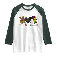 Peace Love Juneteenth Raglan Shirt 1865 Heart Kente Peace Sign Africa Fist - Wonder Print Shop