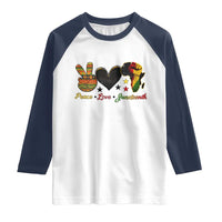 Peace Love Juneteenth Raglan Shirt 1865 Heart Kente Peace Sign Africa Fist - Wonder Print Shop