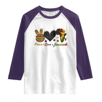 Peace Love Juneteenth Raglan Shirt 1865 Heart Kente Peace Sign Africa Fist - Wonder Print Shop
