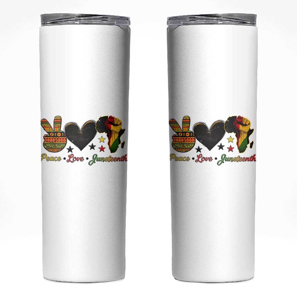 Peace Love Juneteenth Skinny Tumbler 1865 Heart Kente Peace Sign Africa Fist - Wonder Print Shop