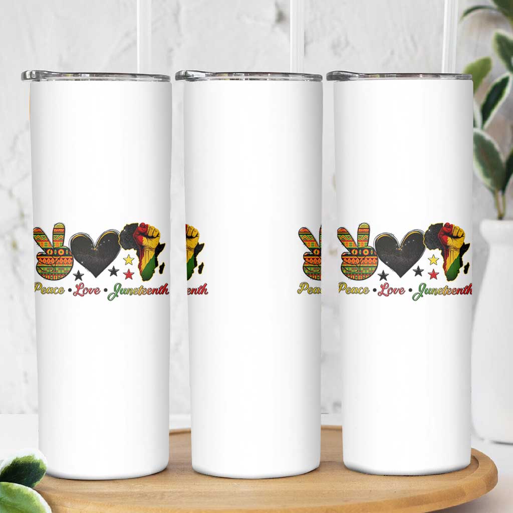 Peace Love Juneteenth Skinny Tumbler 1865 Heart Kente Peace Sign Africa Fist - Wonder Print Shop