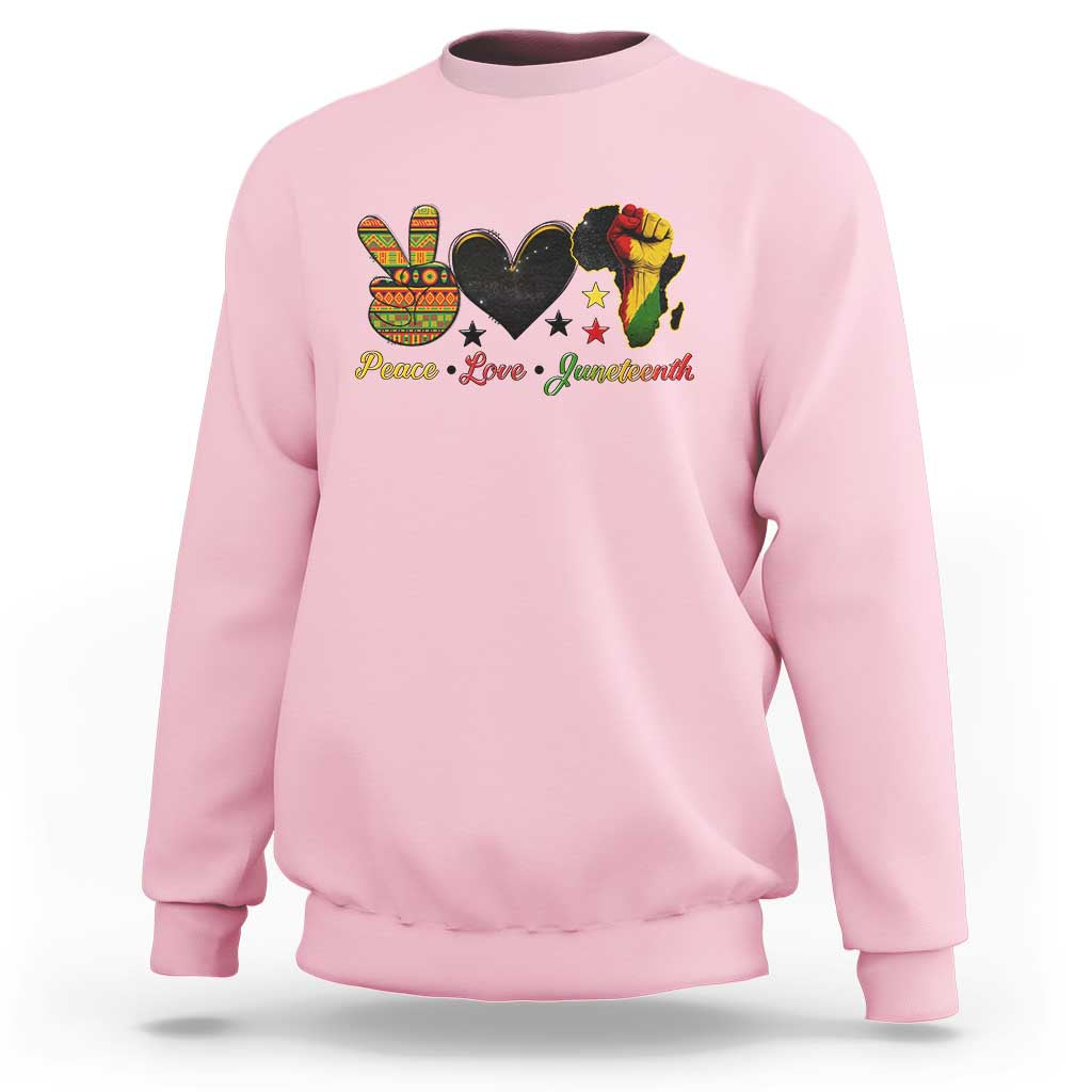 Peace Love Juneteenth Sweatshirt 1865 Heart Kente Peace Sign Africa Fist - Wonder Print Shop