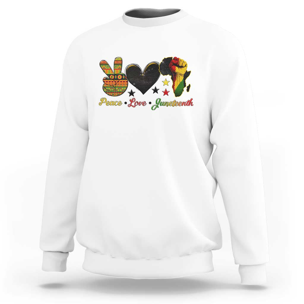 Peace Love Juneteenth Sweatshirt 1865 Heart Kente Peace Sign Africa Fist - Wonder Print Shop