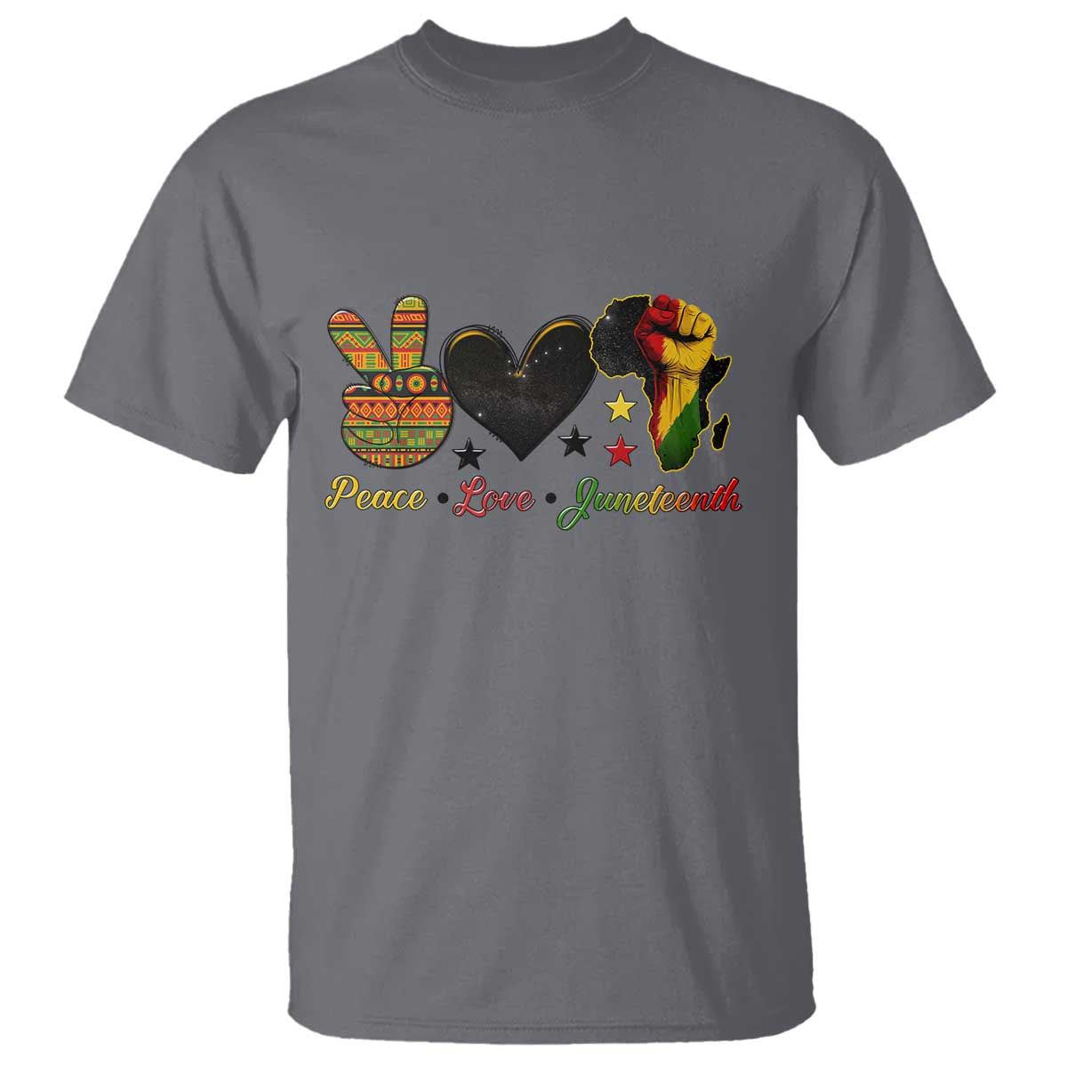 Peace Love Juneteenth T Shirt 1865 Heart Kente Peace Sign Africa Fist - Wonder Print Shop