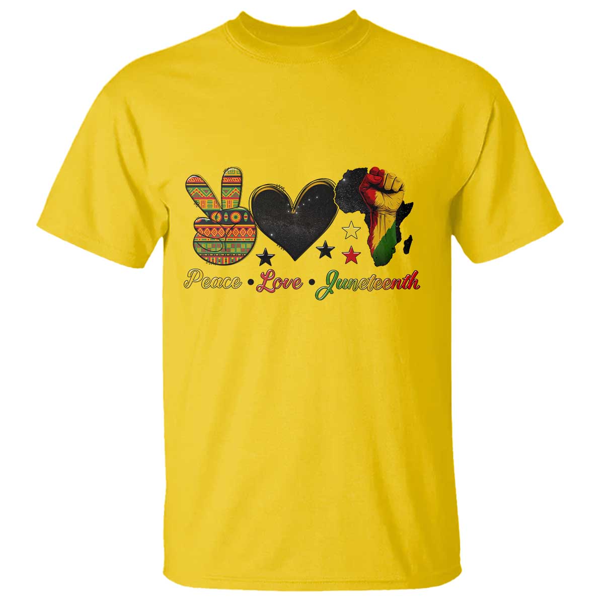 Peace Love Juneteenth T Shirt 1865 Heart Kente Peace Sign Africa Fist - Wonder Print Shop