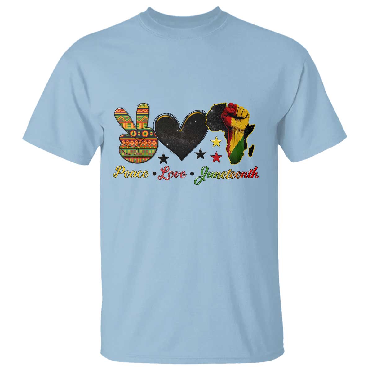 Peace Love Juneteenth T Shirt 1865 Heart Kente Peace Sign Africa Fist - Wonder Print Shop