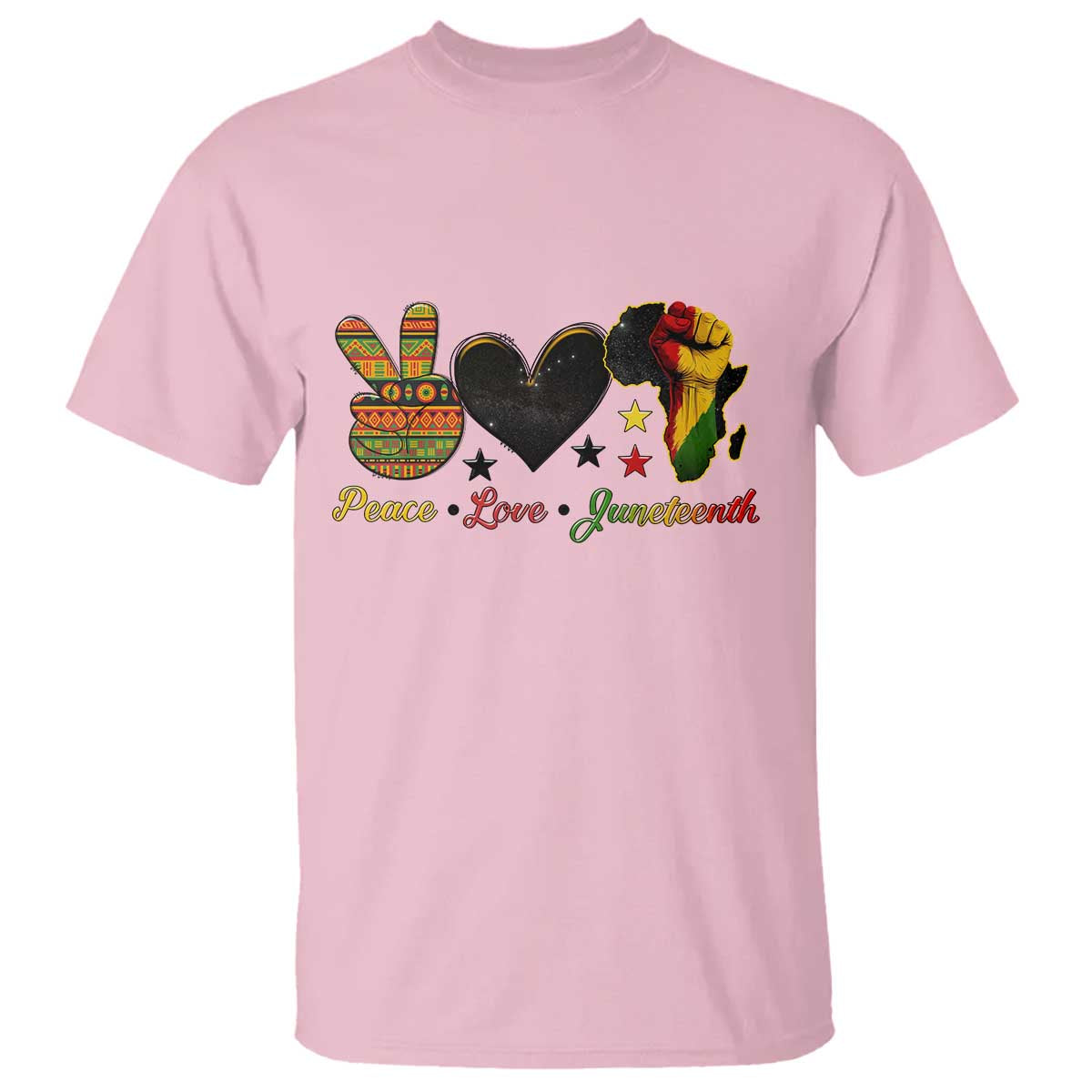 Peace Love Juneteenth T Shirt 1865 Heart Kente Peace Sign Africa Fist - Wonder Print Shop