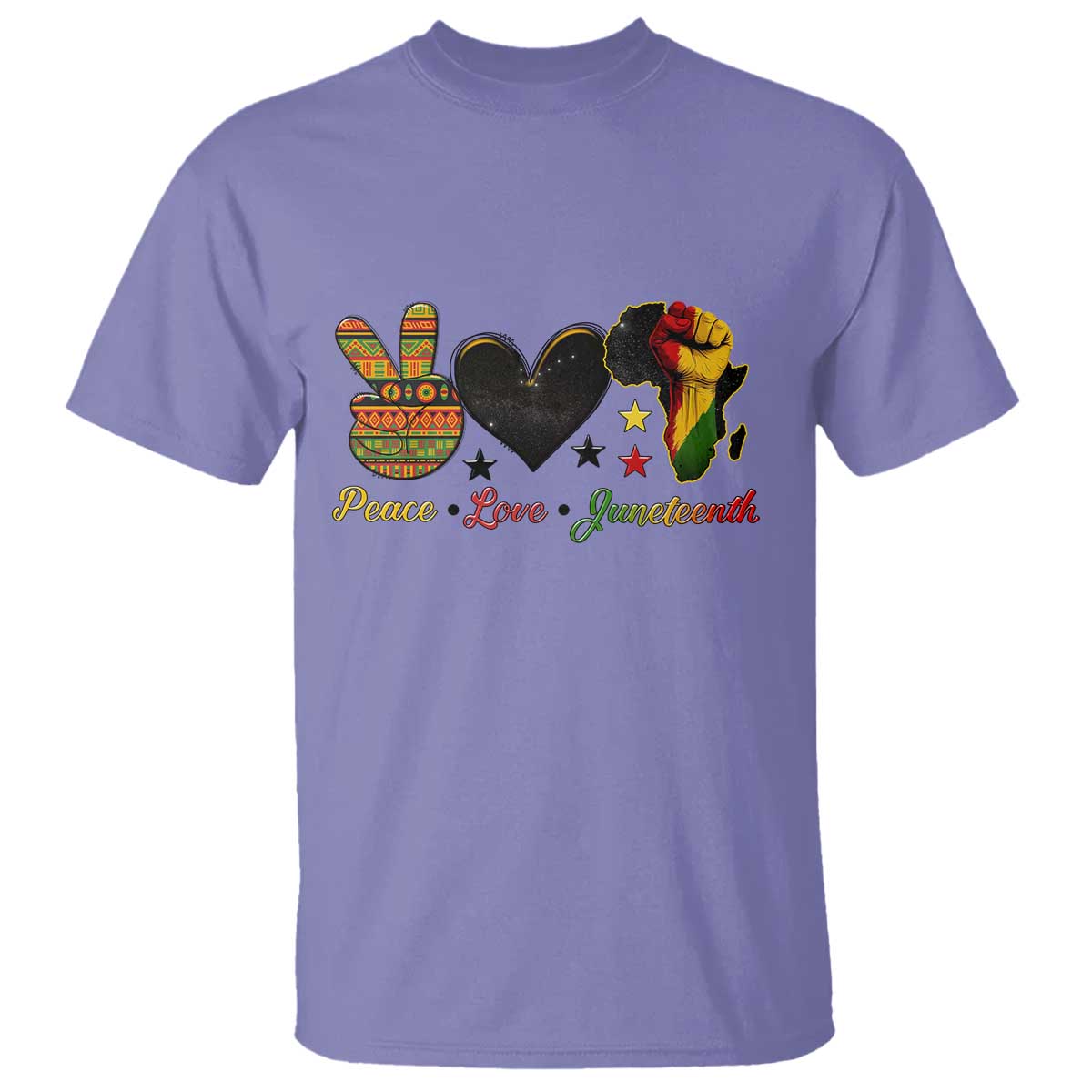 Peace Love Juneteenth T Shirt 1865 Heart Kente Peace Sign Africa Fist - Wonder Print Shop