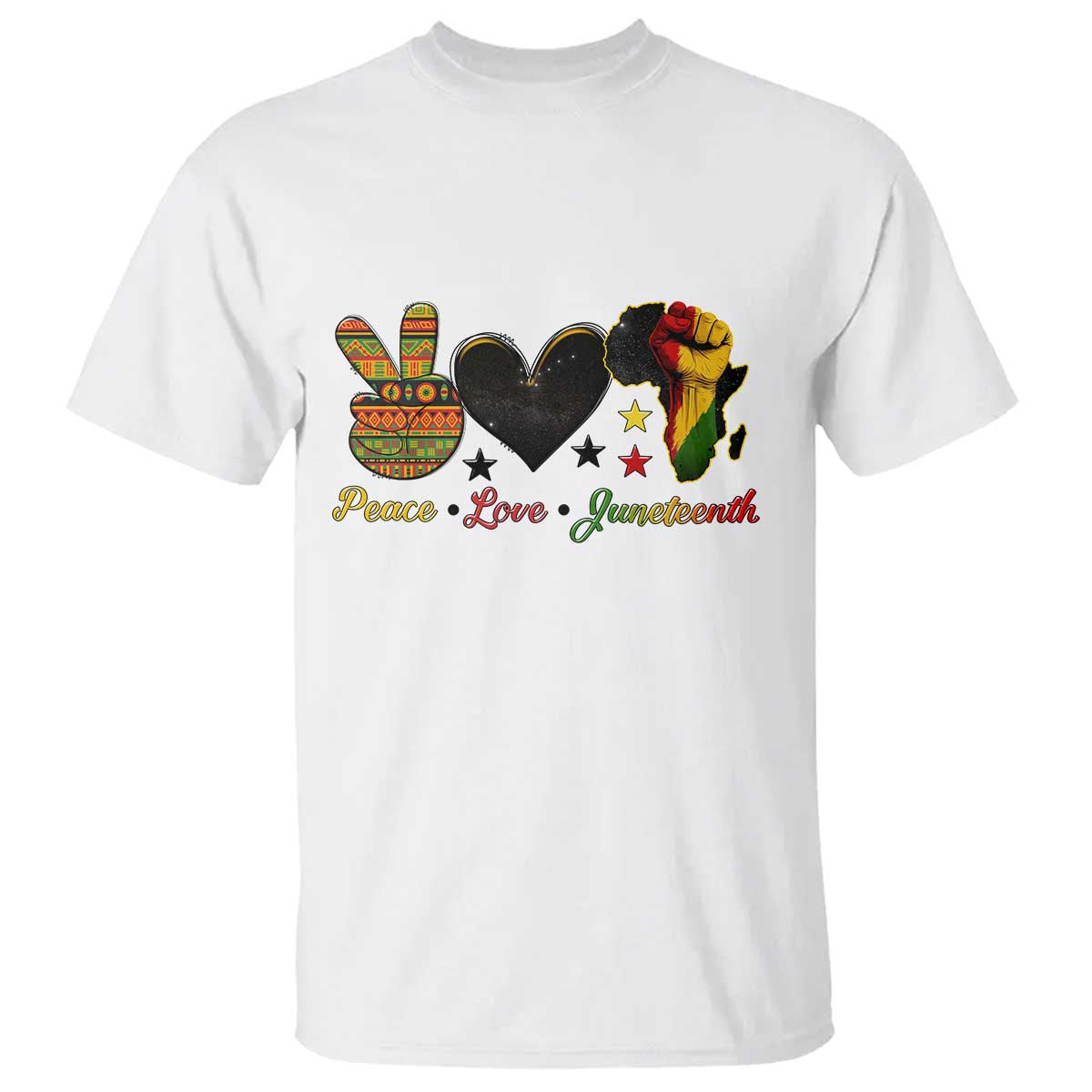 Peace Love Juneteenth T Shirt 1865 Heart Kente Peace Sign Africa Fist - Wonder Print Shop