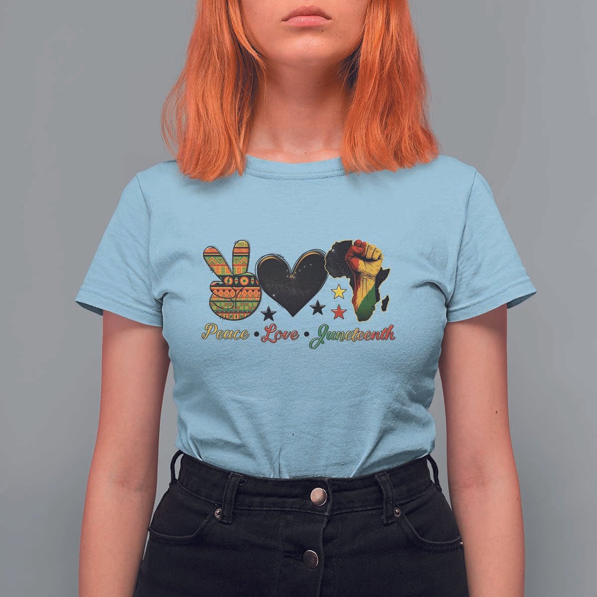 Peace Love Juneteenth T Shirt For Women 1865 Heart Kente Peace Sign Africa Fist - Wonder Print Shop