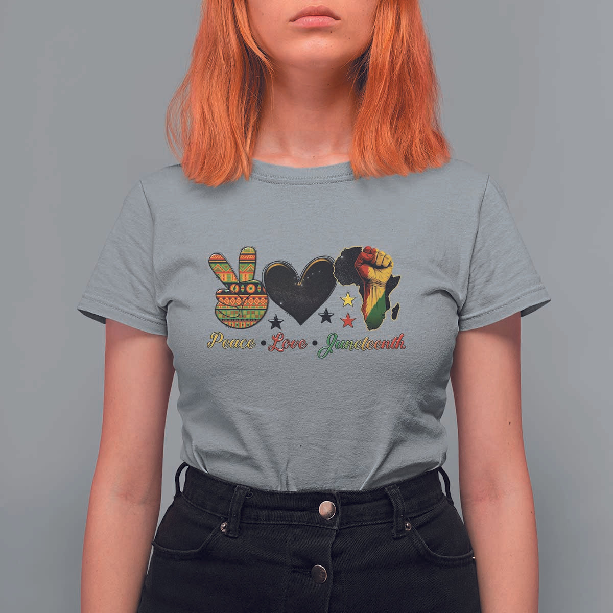 Peace Love Juneteenth T Shirt For Women 1865 Heart Kente Peace Sign Africa Fist - Wonder Print Shop
