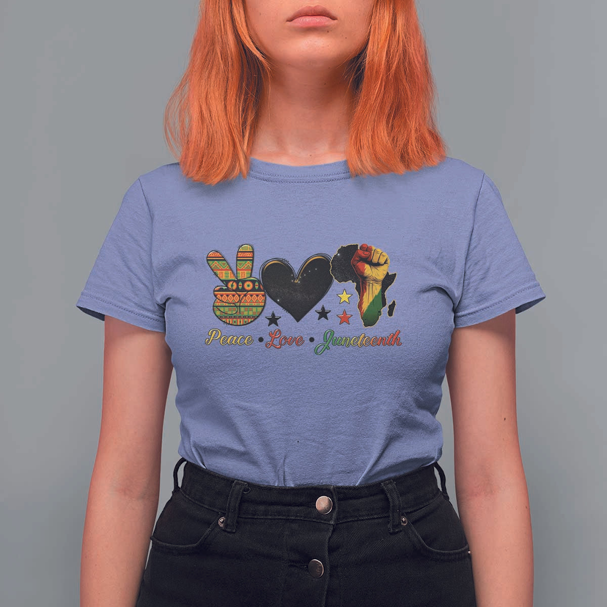 Peace Love Juneteenth T Shirt For Women 1865 Heart Kente Peace Sign Africa Fist - Wonder Print Shop