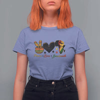 Peace Love Juneteenth T Shirt For Women 1865 Heart Kente Peace Sign Africa Fist - Wonder Print Shop