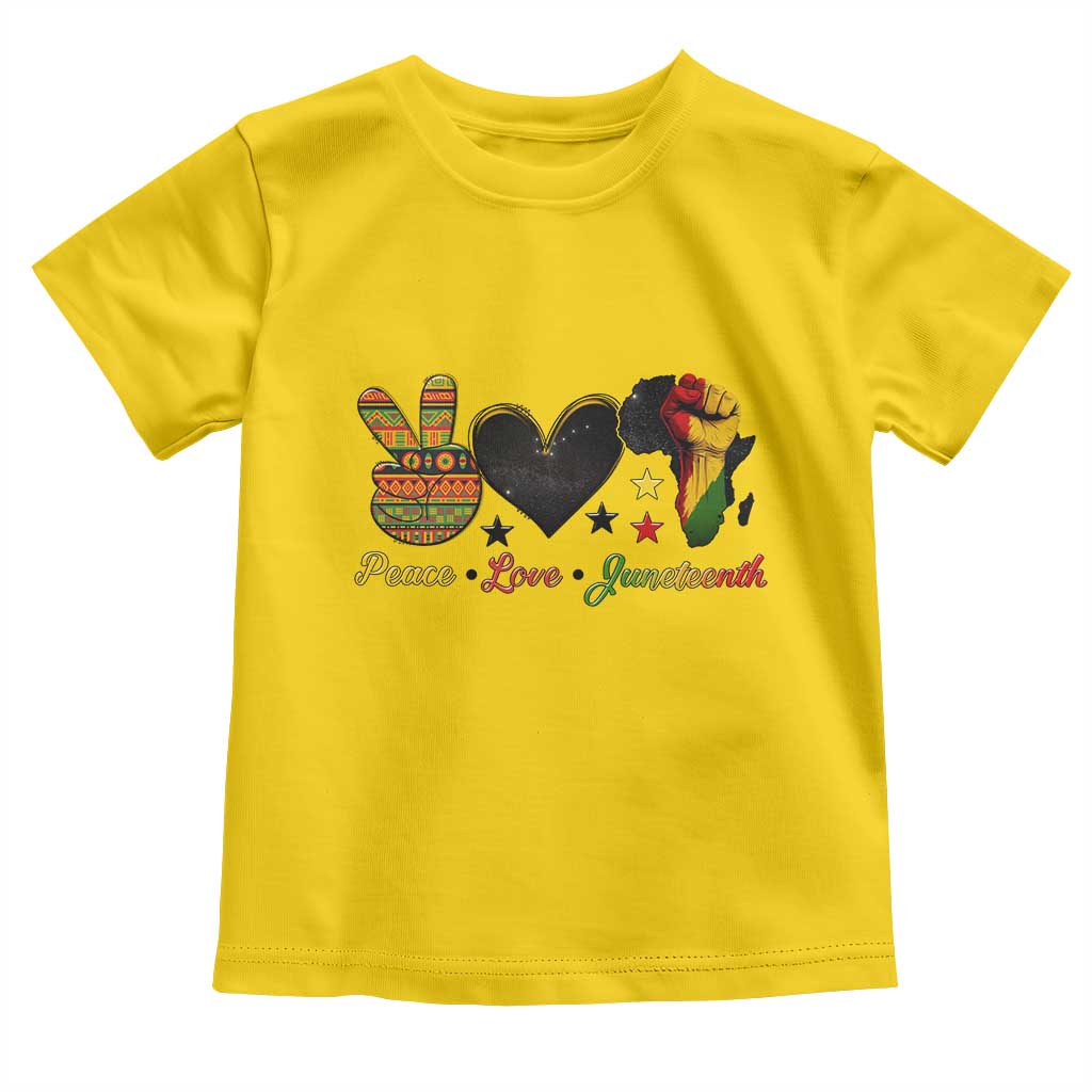 Peace Love Juneteenth Toddler T Shirt 1865 Heart Kente Peace Sign Africa Fist - Wonder Print Shop