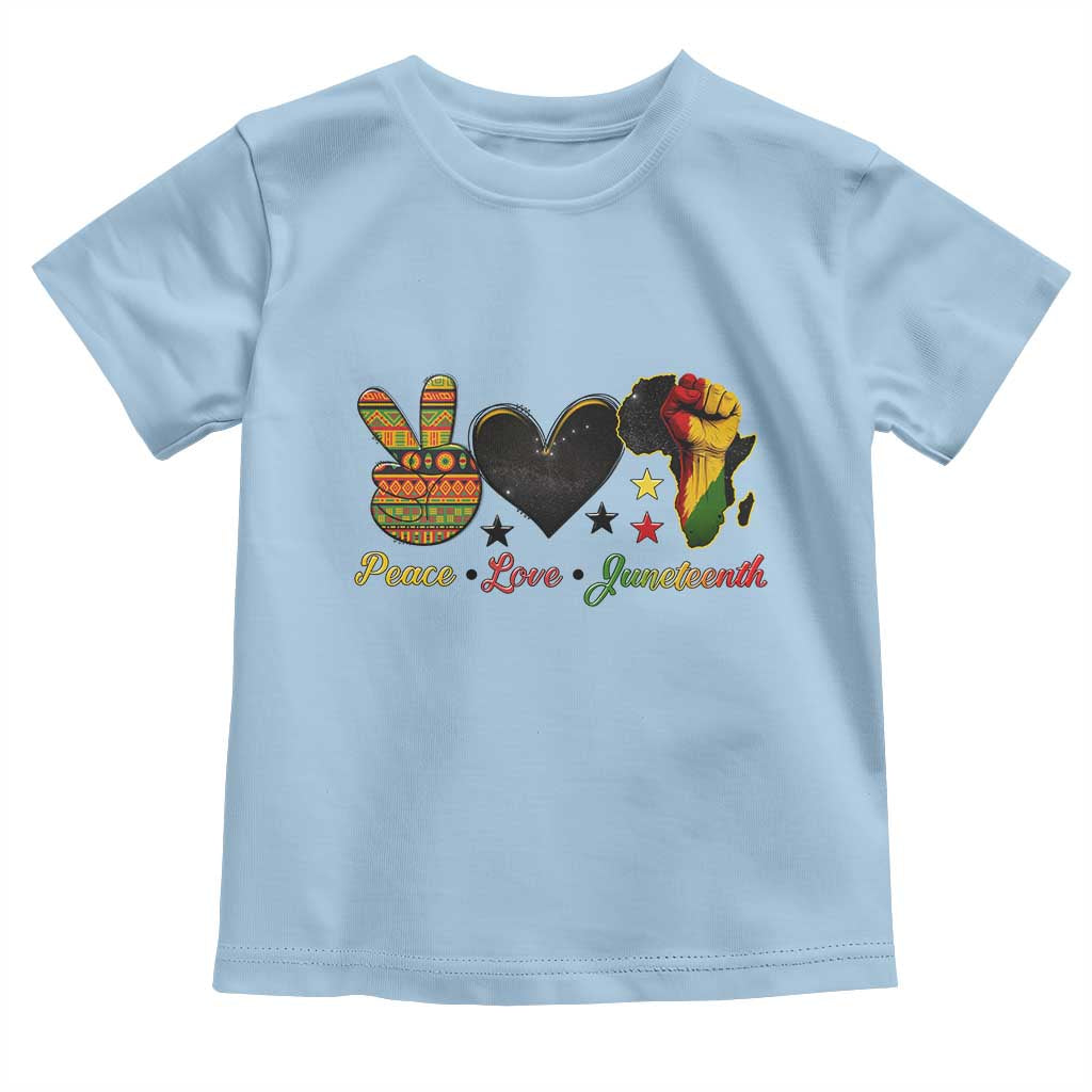 Peace Love Juneteenth Toddler T Shirt 1865 Heart Kente Peace Sign Africa Fist - Wonder Print Shop