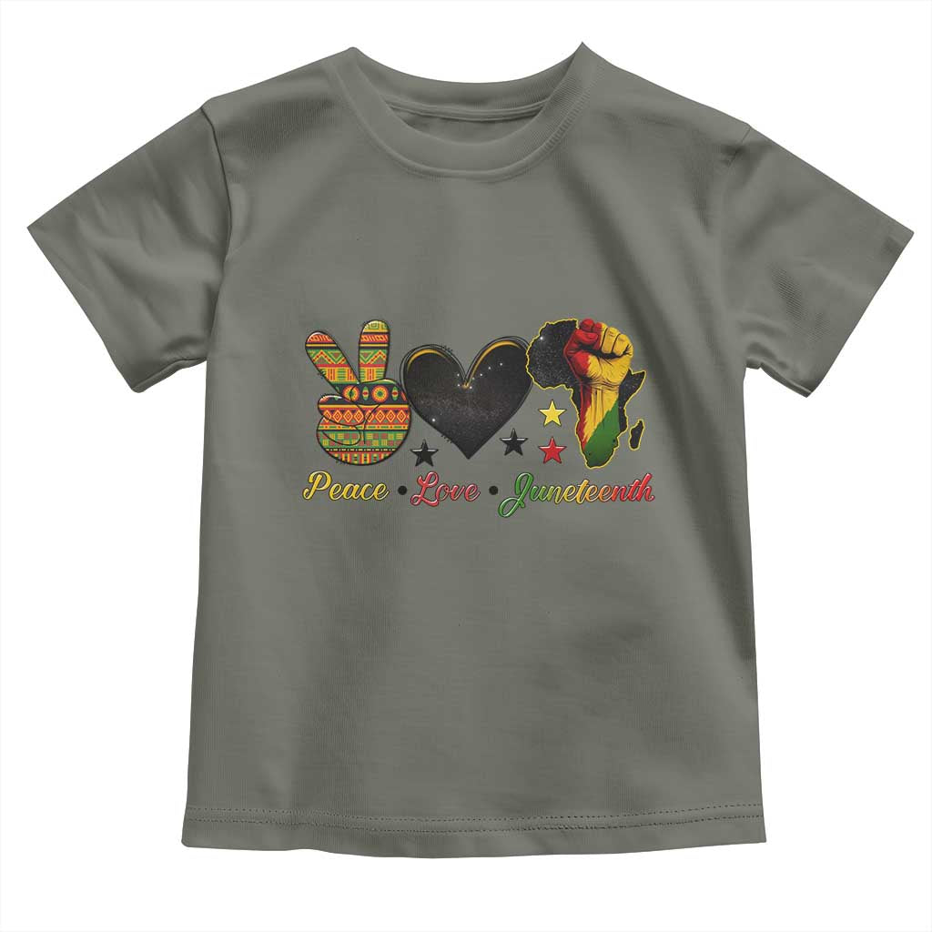 Peace Love Juneteenth Toddler T Shirt 1865 Heart Kente Peace Sign Africa Fist - Wonder Print Shop