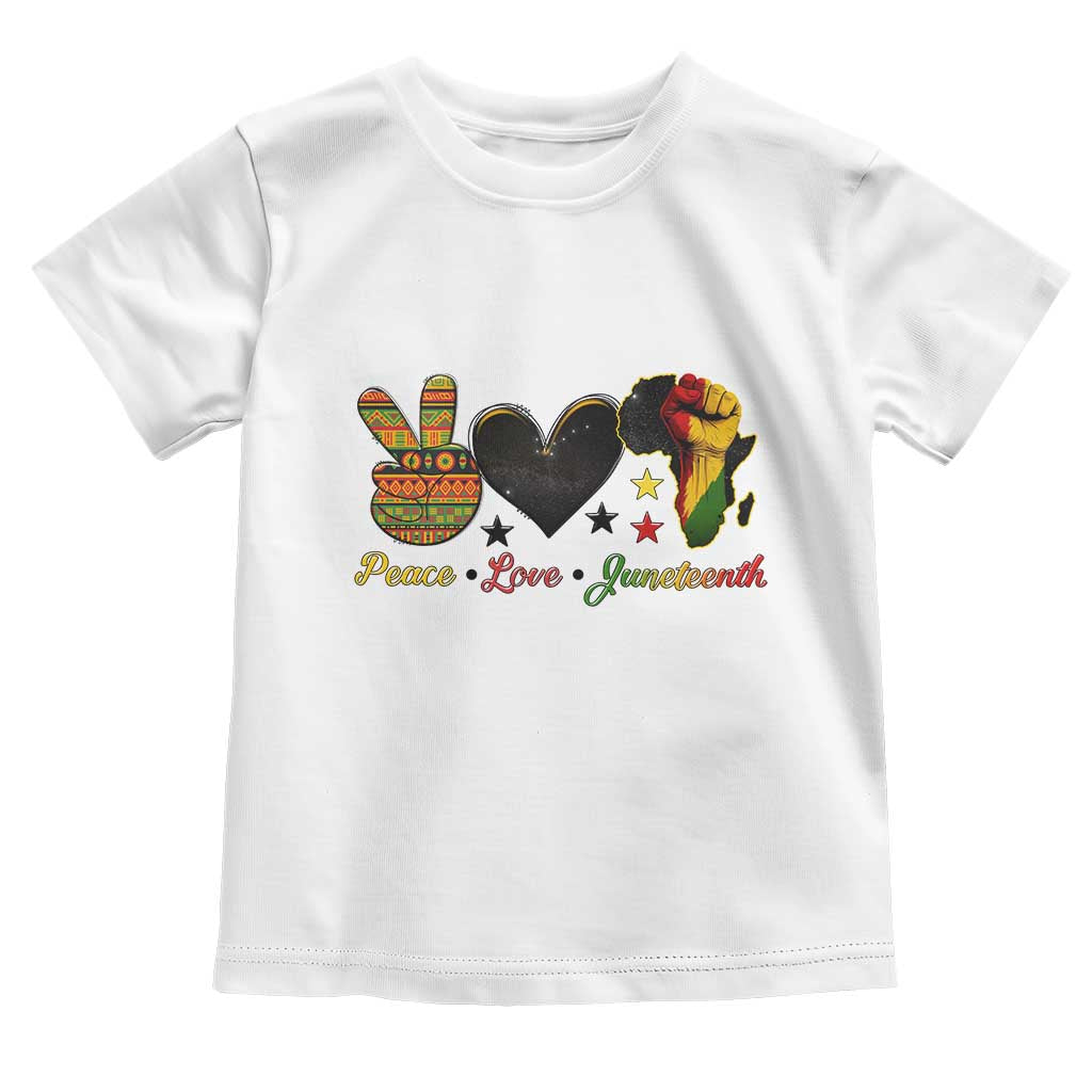 Peace Love Juneteenth Toddler T Shirt 1865 Heart Kente Peace Sign Africa Fist - Wonder Print Shop