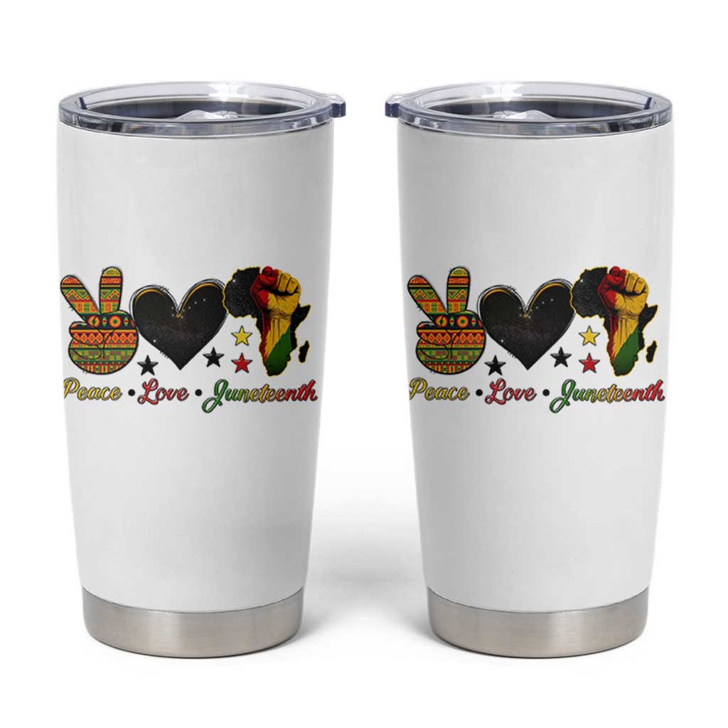 Peace Love Juneteenth Tumbler Cup 1865 Heart Kente Peace Sign Africa Fist - Wonder Print Shop