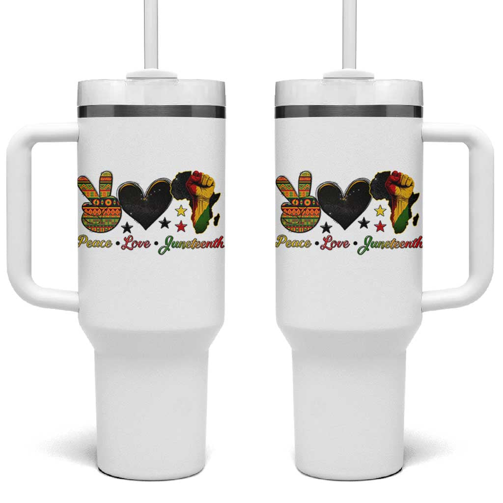 Peace Love Juneteenth Tumbler With Handle 1865 Heart Kente Peace Sign Africa Fist - Wonder Print Shop