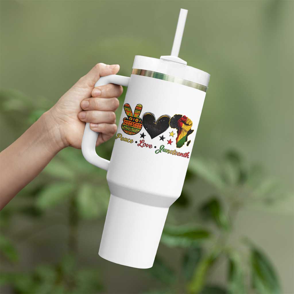 Peace Love Juneteenth Tumbler With Handle 1865 Heart Kente Peace Sign Africa Fist - Wonder Print Shop