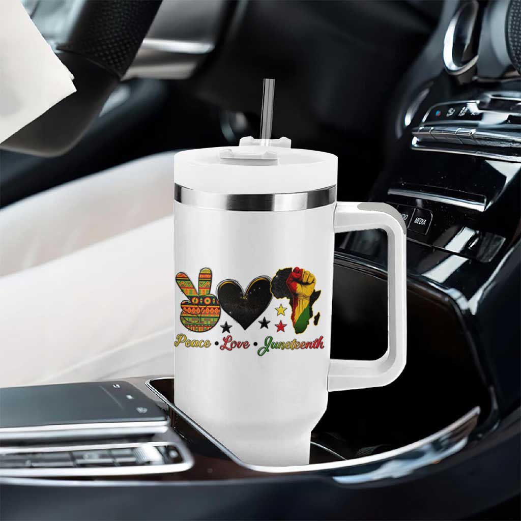 Peace Love Juneteenth Tumbler With Handle 1865 Heart Kente Peace Sign Africa Fist - Wonder Print Shop