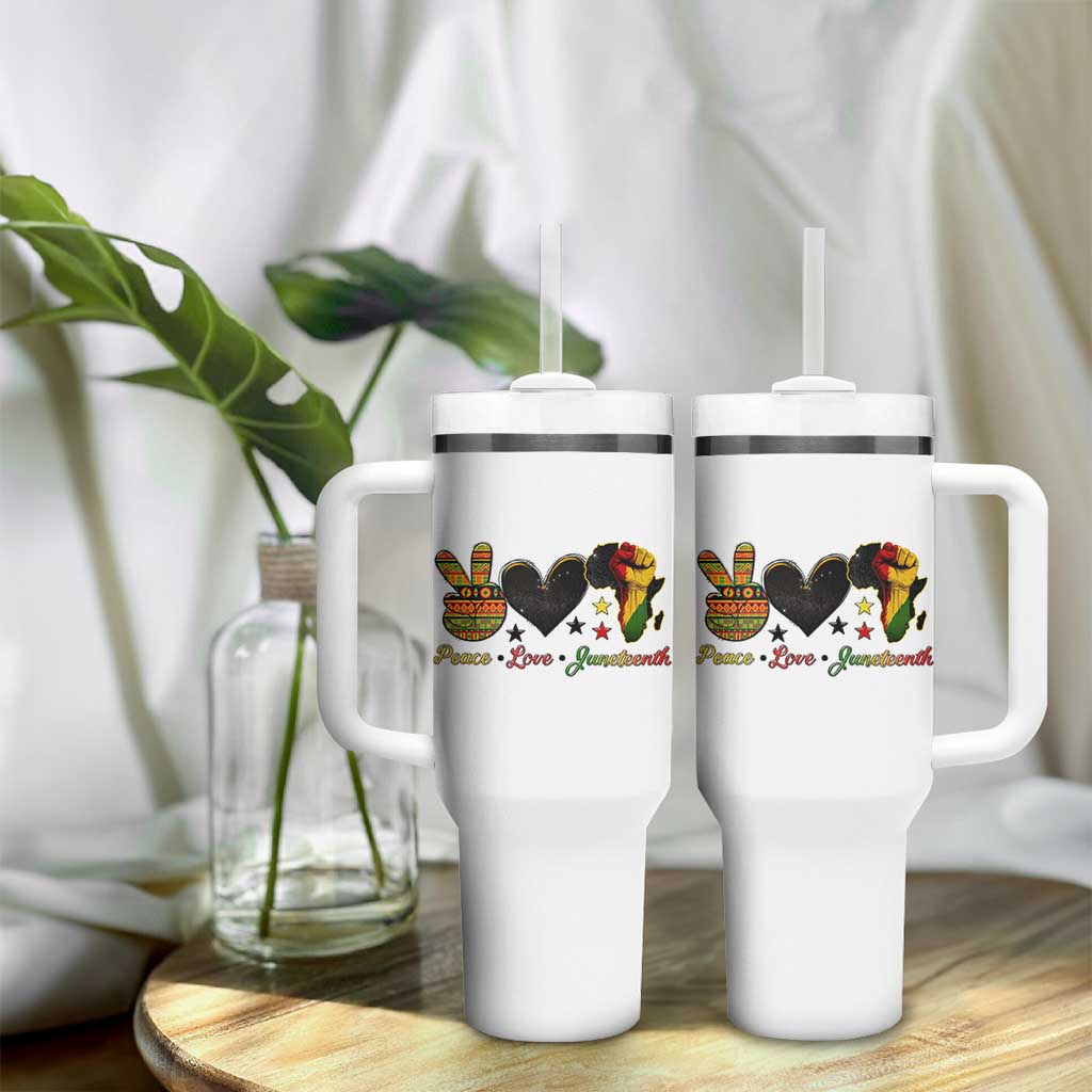 Peace Love Juneteenth Tumbler With Handle 1865 Heart Kente Peace Sign Africa Fist - Wonder Print Shop