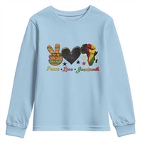 Peace Love Juneteenth Youth Sweatshirt 1865 Heart Kente Peace Sign Africa Fist - Wonder Print Shop