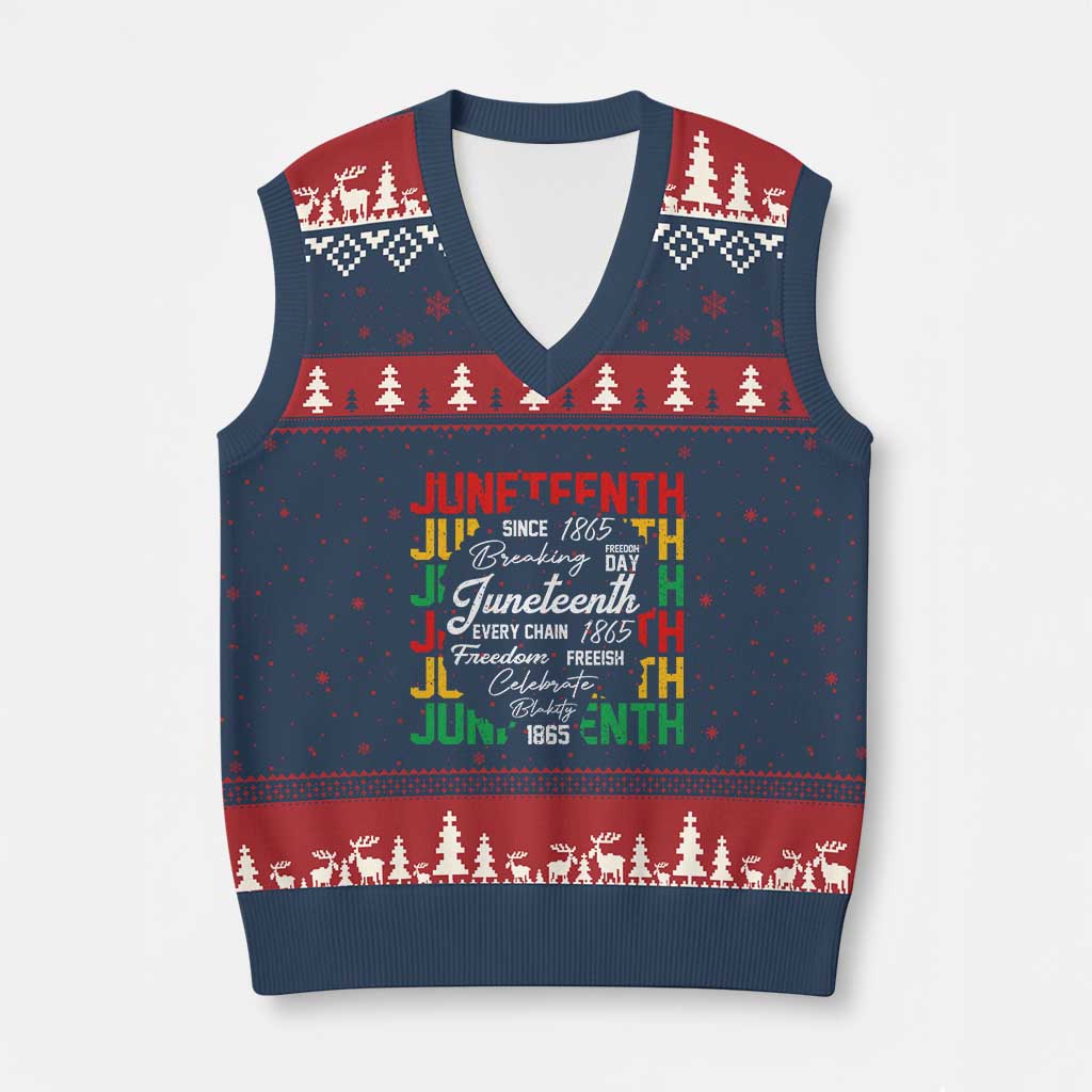 Juneteenth 1865 V-Neck Knit Sweater Vest Celebrate Black Freedom Breaking Every Chain - Wonder Print Shop