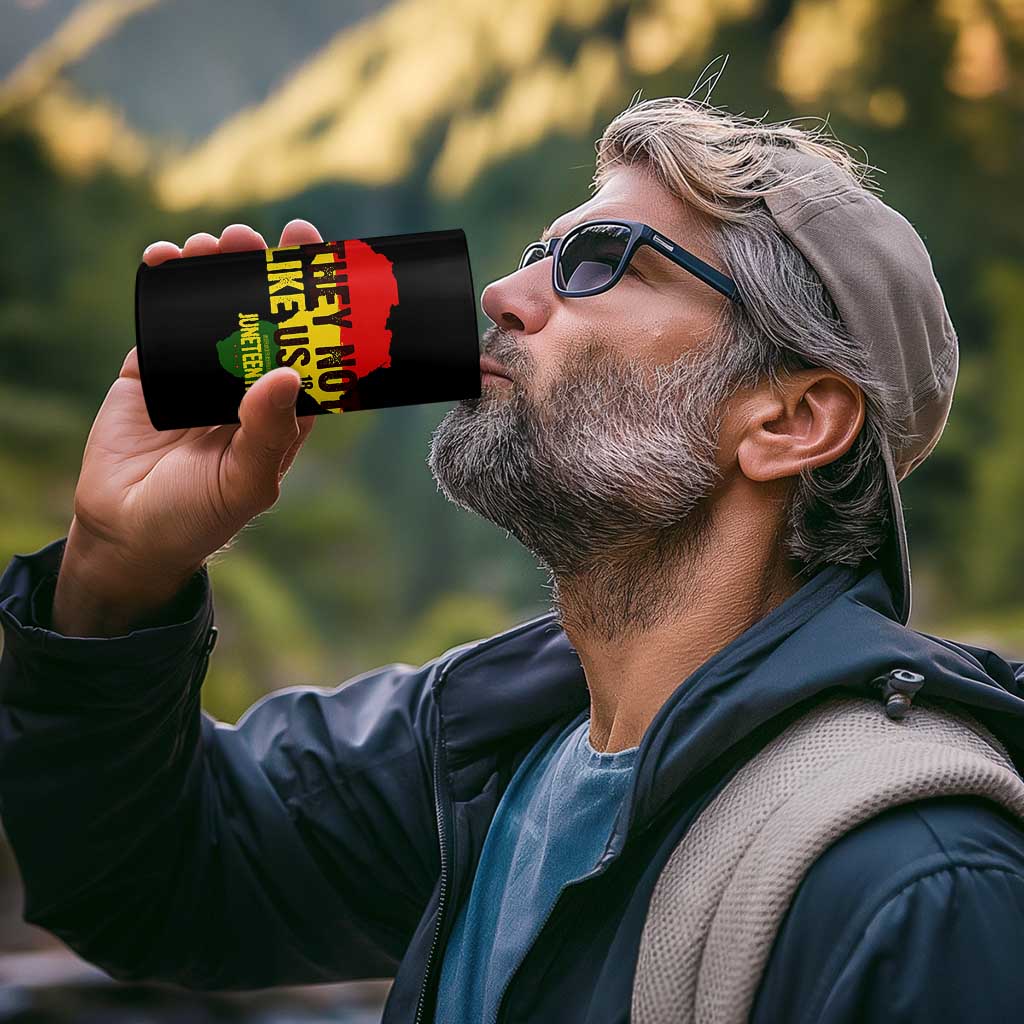 They Not Like Us Juneteenth 1865 4 in 1 Can Cooler Tumbler Afrocentric Africa Map Black Pride - Wonder Print Shop