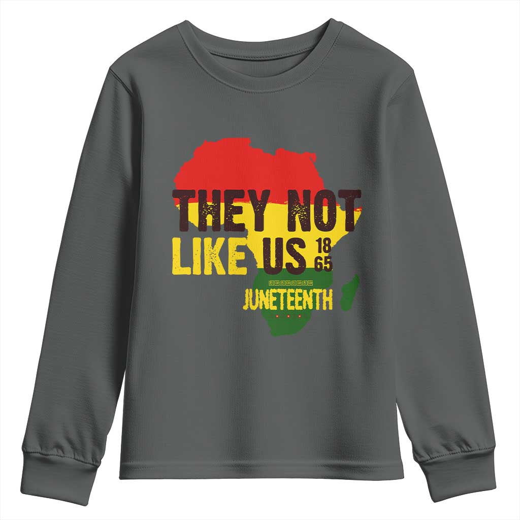 They Not Like Us Juneteenth 1865 Youth Sweatshirt Afrocentric Africa Map Black Pride - Wonder Print Shop