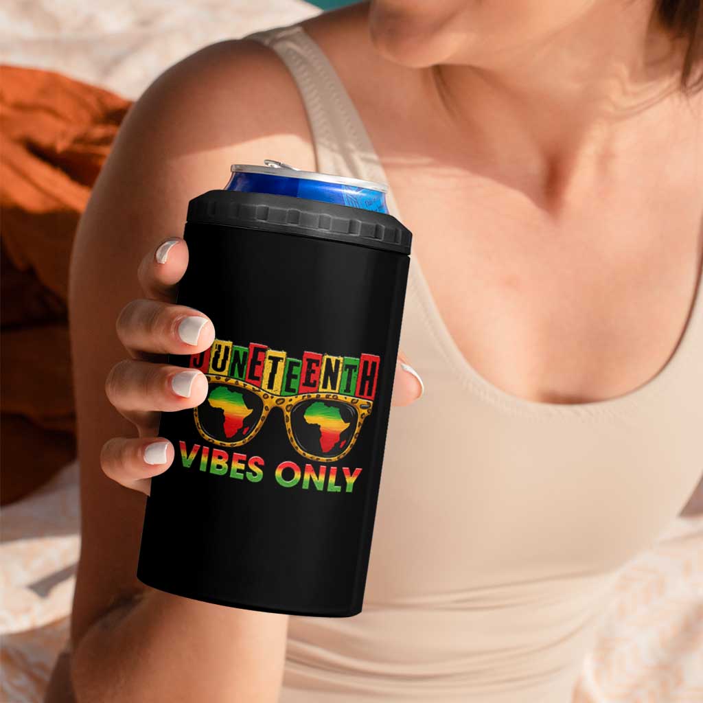 Juneteenth Vibes Only 4 in 1 Can Cooler Tumbler Afro Pride Sunglasses Black History Celebration - Wonder Print Shop