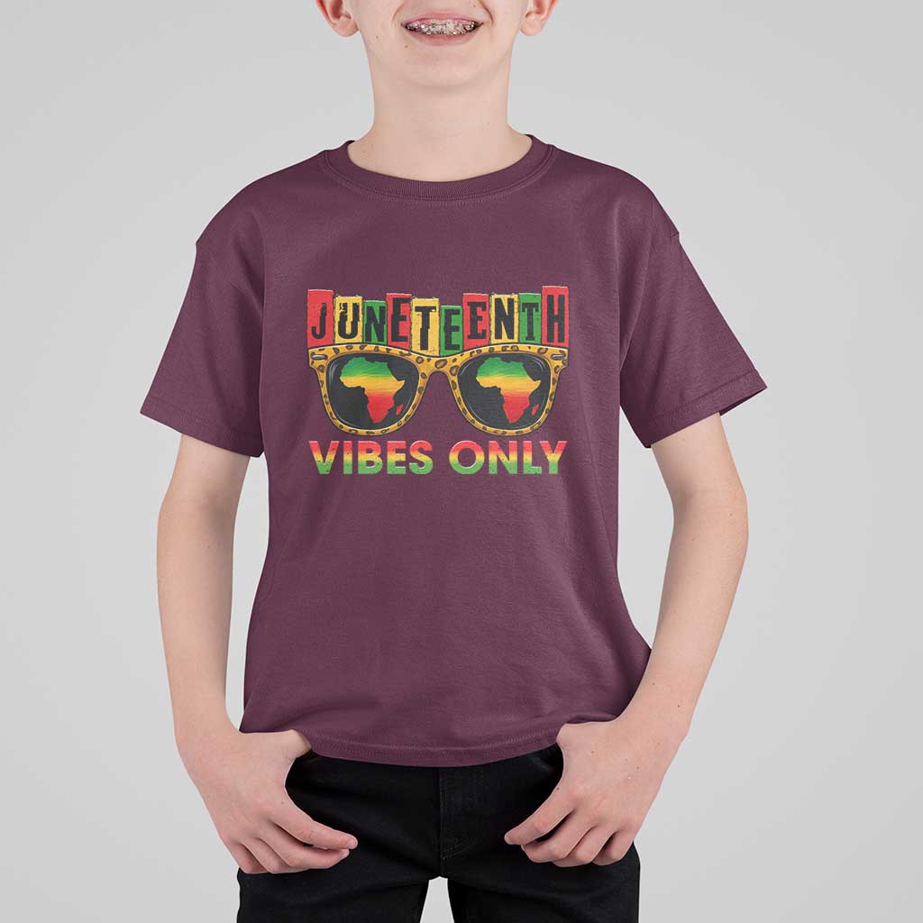 Juneteenth Vibes Only T Shirt For Kid Afro Pride Sunglasses Black History Celebration - Wonder Print Shop