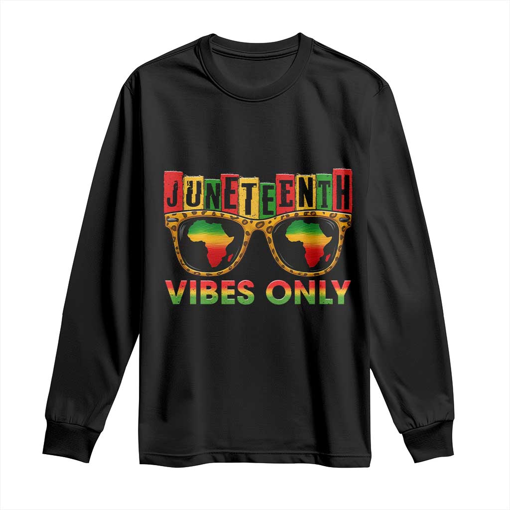 Juneteenth Vibes Only Long Sleeve Shirt Afro Pride Sunglasses Black History Celebration - Wonder Print Shop