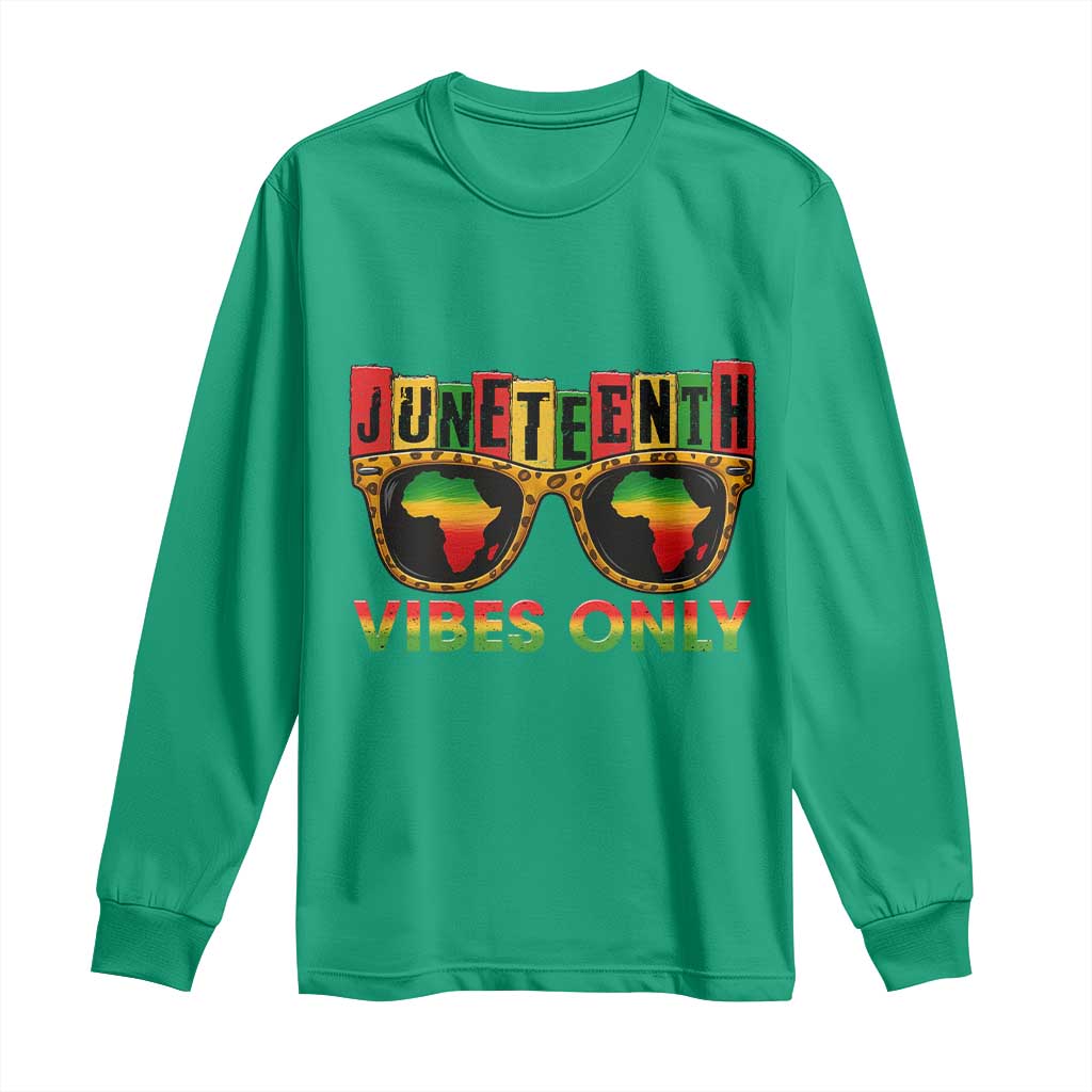 Juneteenth Vibes Only Long Sleeve Shirt Afro Pride Sunglasses Black History Celebration - Wonder Print Shop