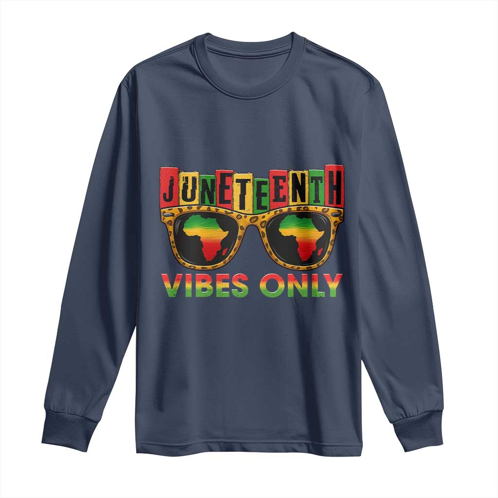 Juneteenth Vibes Only Long Sleeve Shirt Afro Pride Sunglasses Black History Celebration - Wonder Print Shop