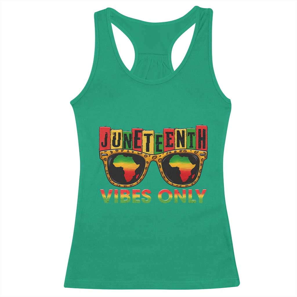 Juneteenth Vibes Only Racerback Tank Top Afro Pride Sunglasses Black History Celebration - Wonder Print Shop