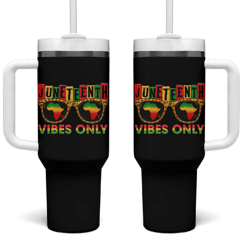 Juneteenth Vibes Only Tumbler With Handle Afro Pride Sunglasses Black History Celebration - Wonder Print Shop
