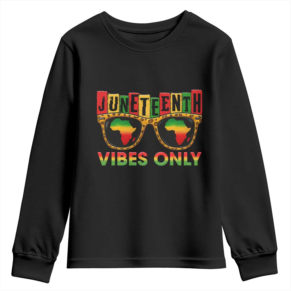 Juneteenth Vibes Only Youth Sweatshirt Afro Pride Sunglasses Black History Celebration - Wonder Print Shop