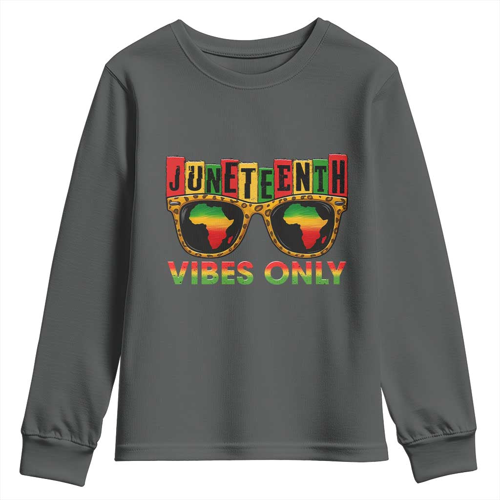 Juneteenth Vibes Only Youth Sweatshirt Afro Pride Sunglasses Black History Celebration - Wonder Print Shop