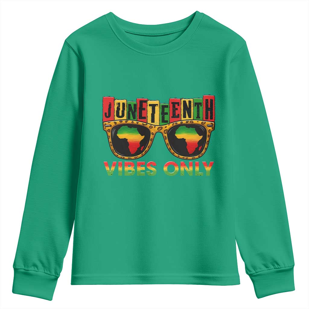 Juneteenth Vibes Only Youth Sweatshirt Afro Pride Sunglasses Black History Celebration - Wonder Print Shop