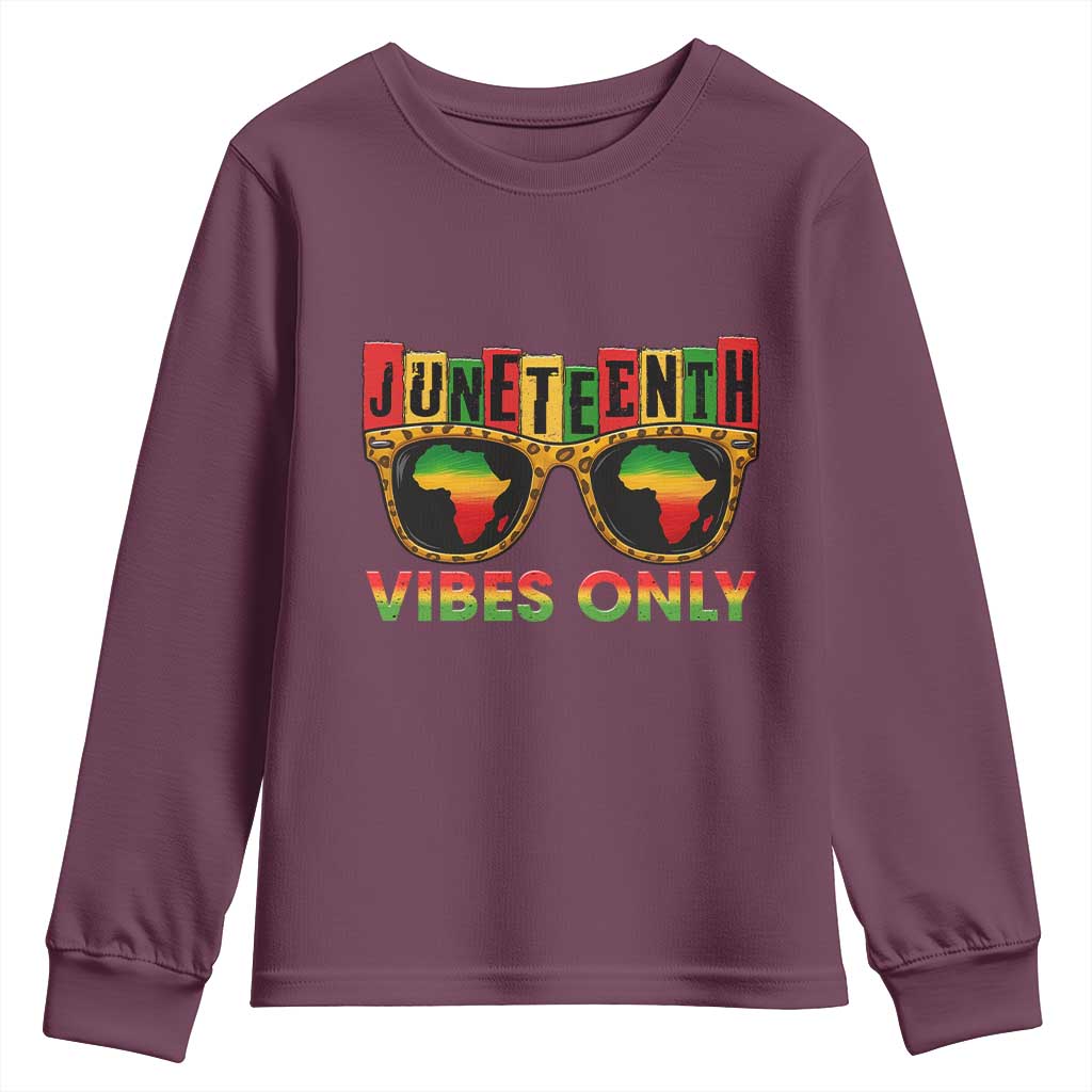 Juneteenth Vibes Only Youth Sweatshirt Afro Pride Sunglasses Black History Celebration - Wonder Print Shop