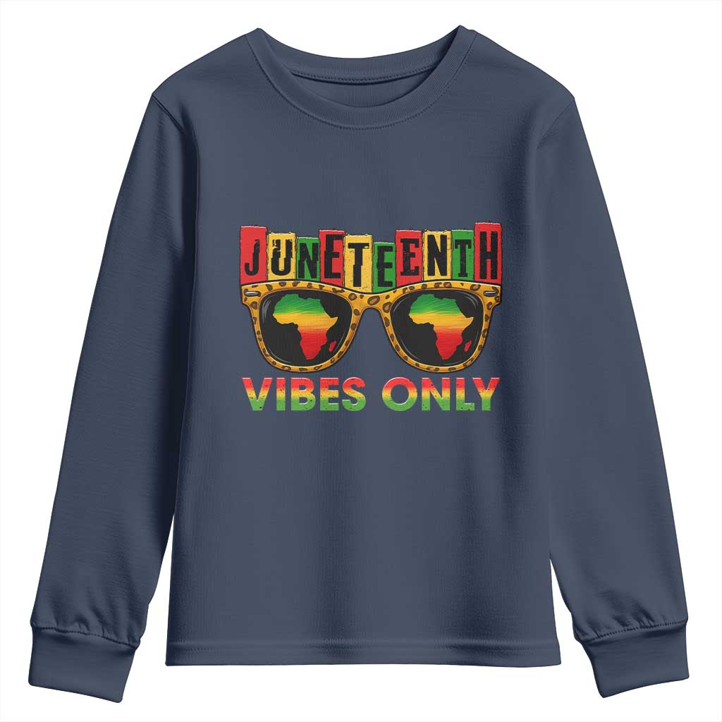 Juneteenth Vibes Only Youth Sweatshirt Afro Pride Sunglasses Black History Celebration - Wonder Print Shop