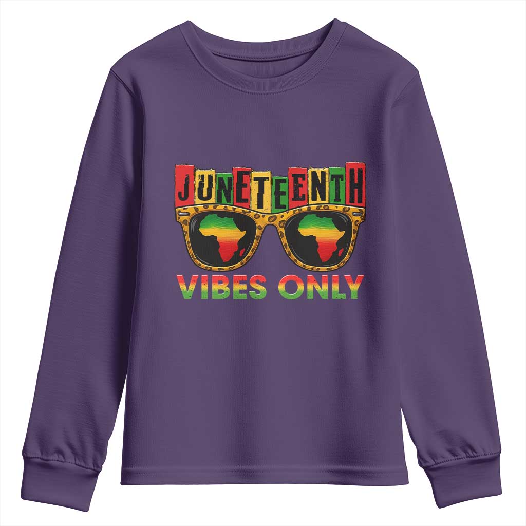 Juneteenth Vibes Only Youth Sweatshirt Afro Pride Sunglasses Black History Celebration - Wonder Print Shop