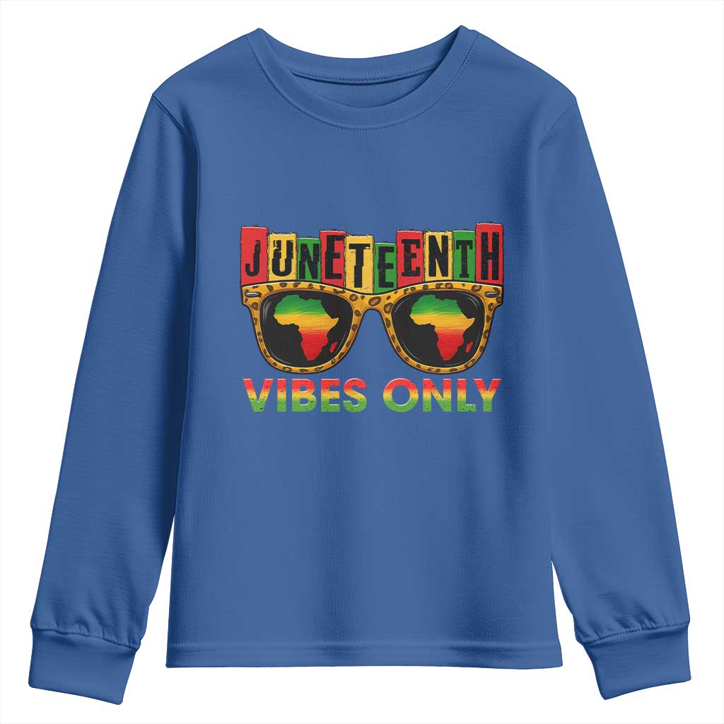 Juneteenth Vibes Only Youth Sweatshirt Afro Pride Sunglasses Black History Celebration - Wonder Print Shop