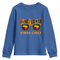 Juneteenth Vibes Only Youth Sweatshirt Afro Pride Sunglasses Black History Celebration - Wonder Print Shop