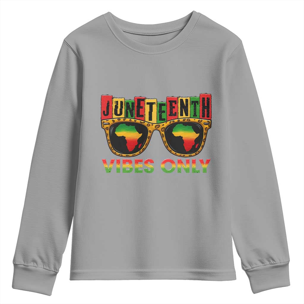 Juneteenth Vibes Only Youth Sweatshirt Afro Pride Sunglasses Black History Celebration - Wonder Print Shop